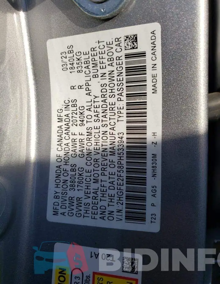 2HGFE2F58PH533943 Photo# 12
