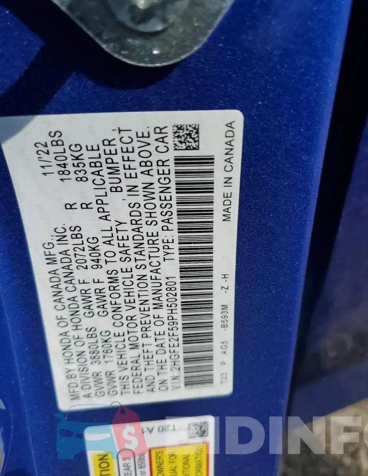 2HGFE2F59PH502801 Photo# 12