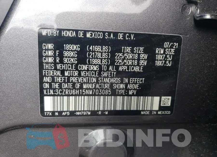 3CZRU6H15NM703085 Photo# 12