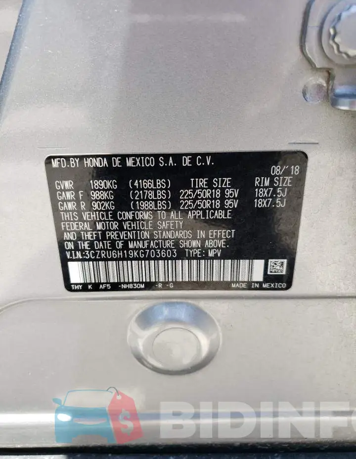 3CZRU6H19KG703603 Photo# 12