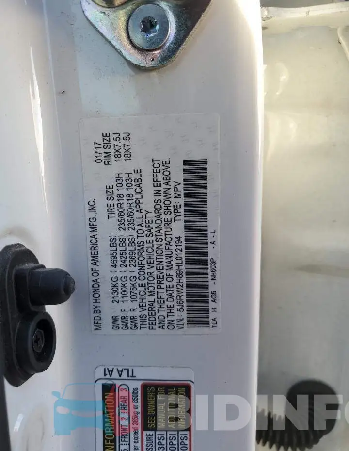5J6RW2H89HL012194 Photo# 13