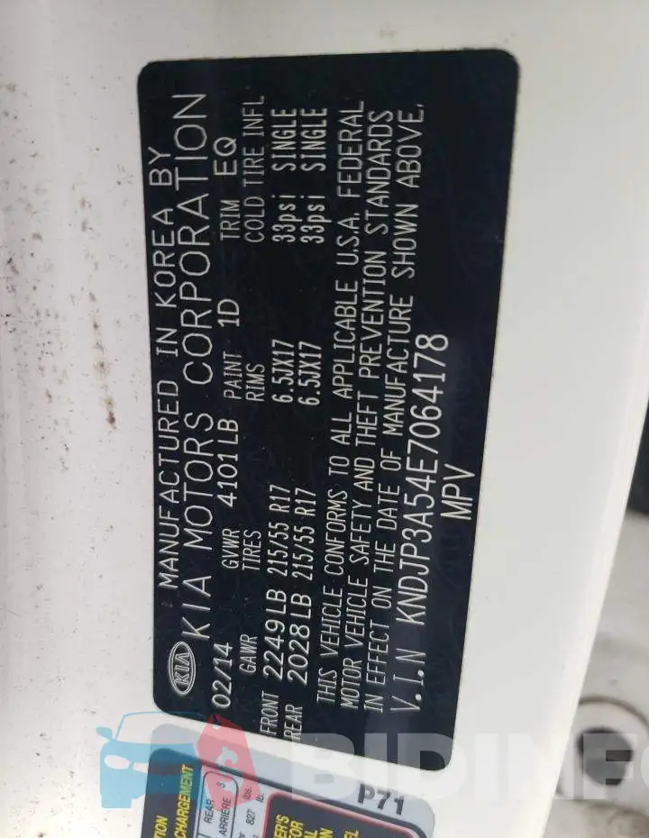 KNDJP3A54E7064178 Photo# 12