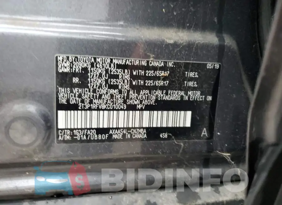 2T3P1RFV8KC010049 Photo# 13
