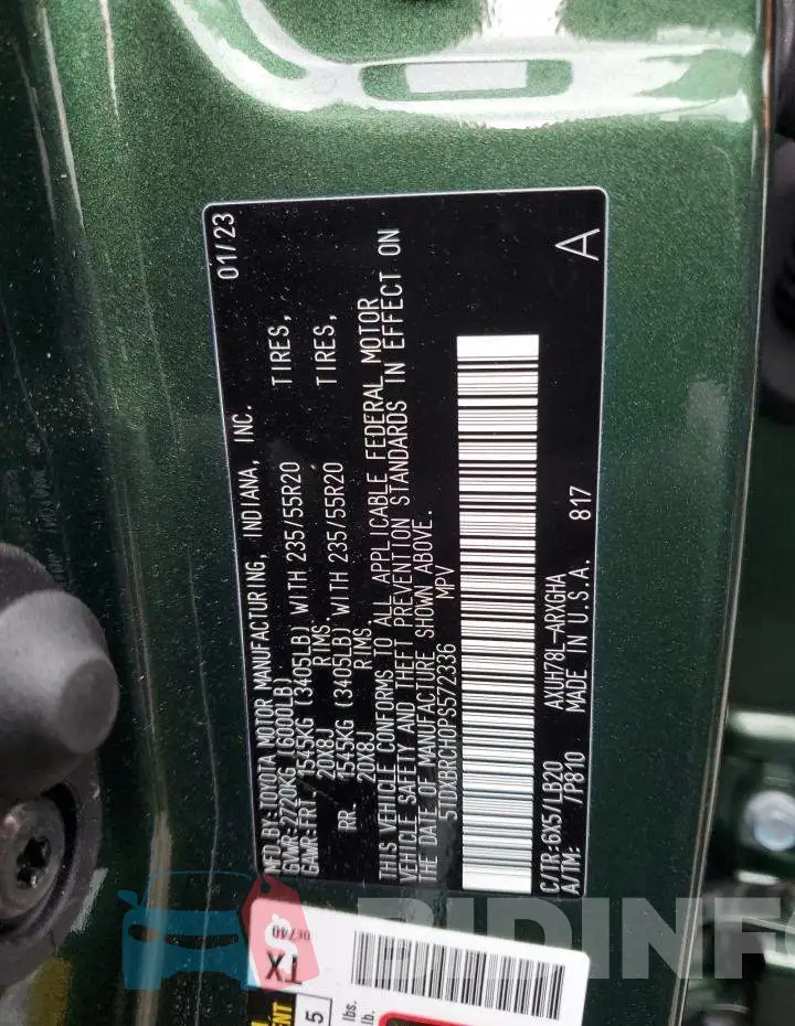 5TDXBRCH0PS572336 Photo# 13