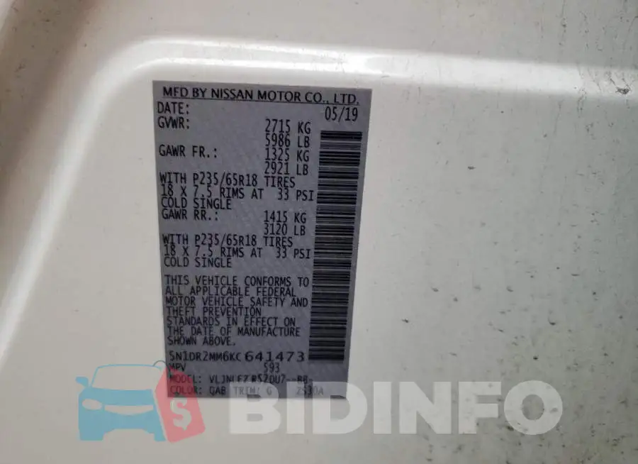 5N1DR2MM6KC641473 Photo# 14