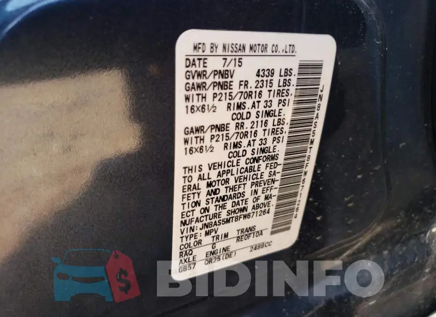 JN8AS5MT8FW671264 Photo# 14