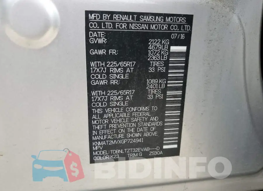 KNMAT2MVXGP724941 Photo# 13