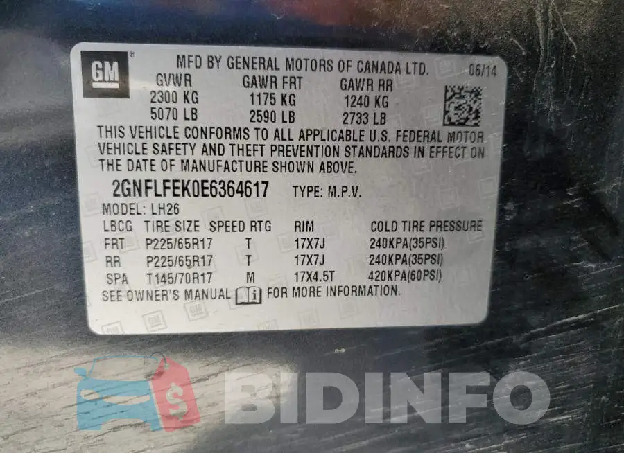 2GNFLFEK0E6364617 Photo# 14