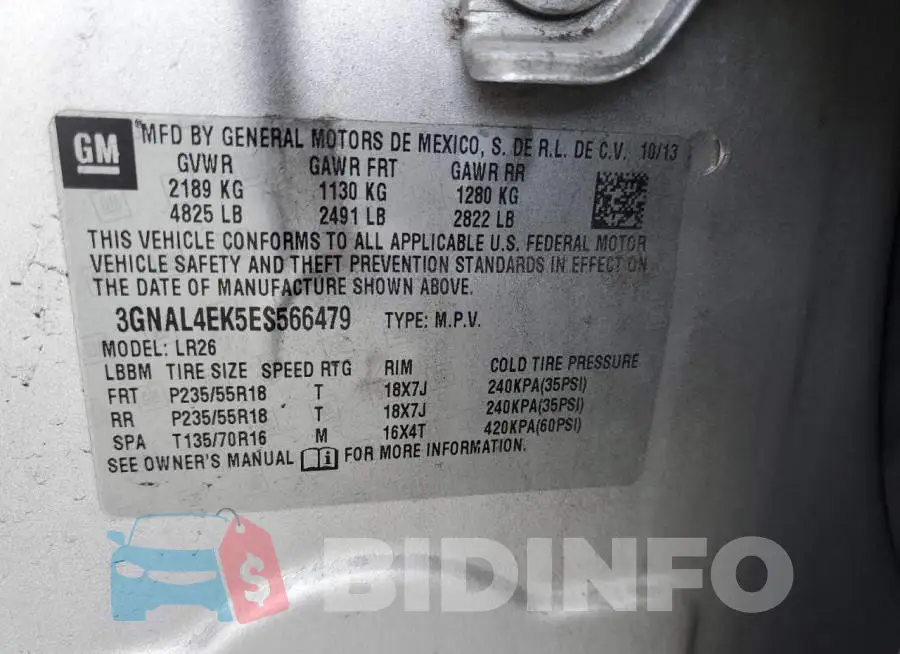 3GNAL4EK5ES566479 Photo# 13