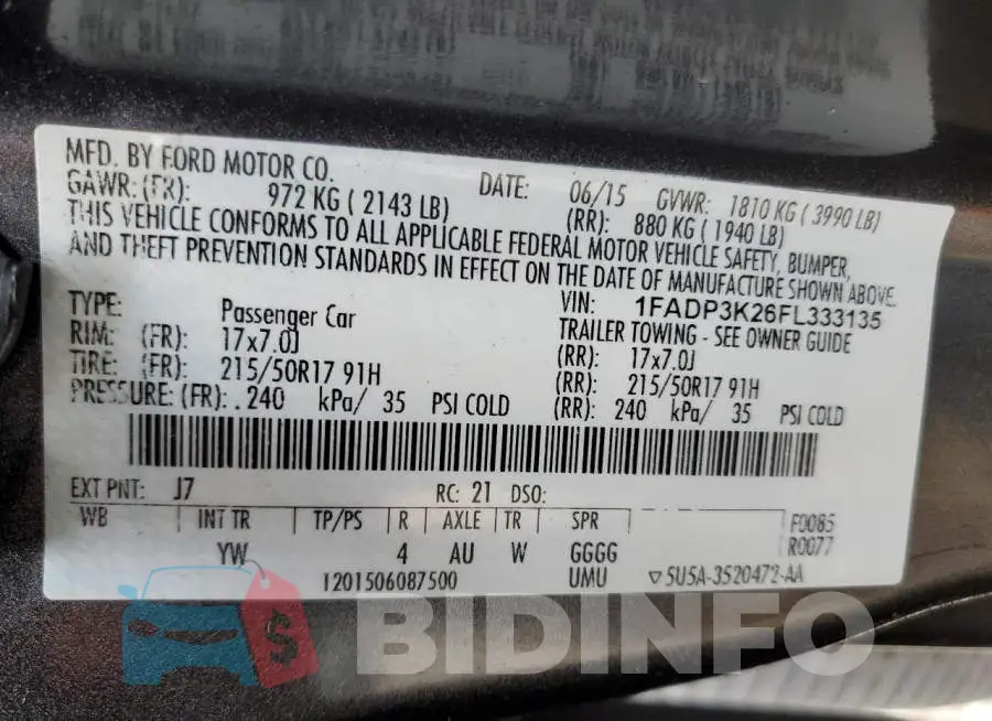 1FADP3K26FL333135 Photo# 13