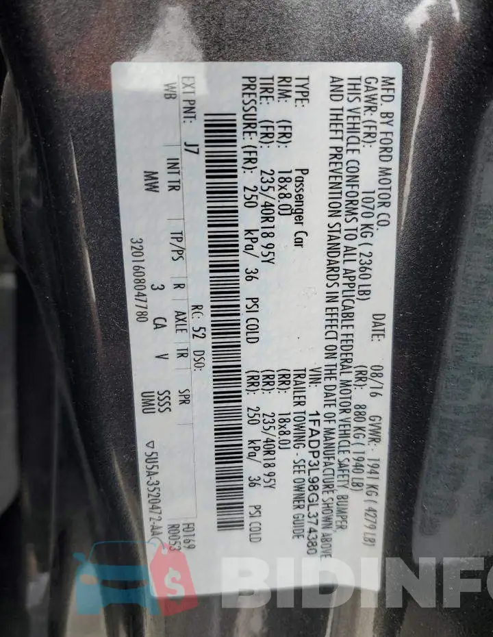 1FADP3L98GL374380 Photo# 12