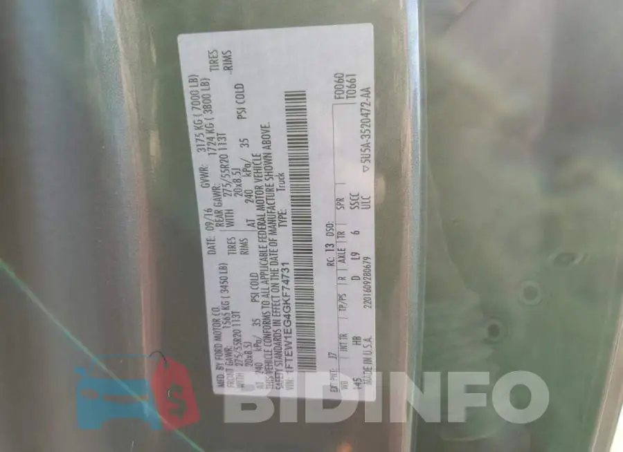 1FTEW1EG4GKF74731 Photo# 12
