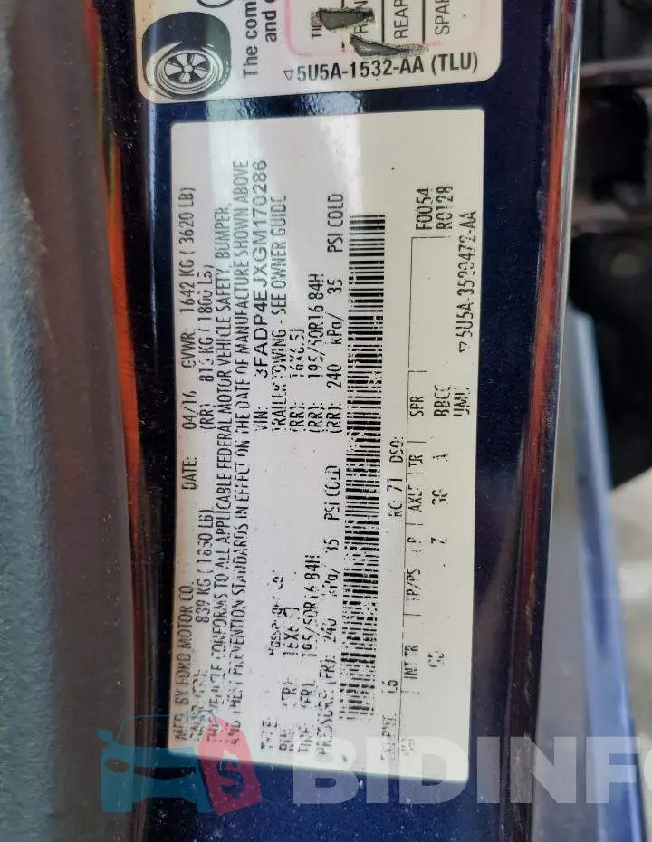 3FADP4EJXGM170286 Photo# 12