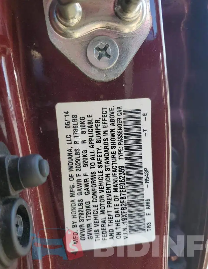 19XFB2F87EE062359 Photo# 12