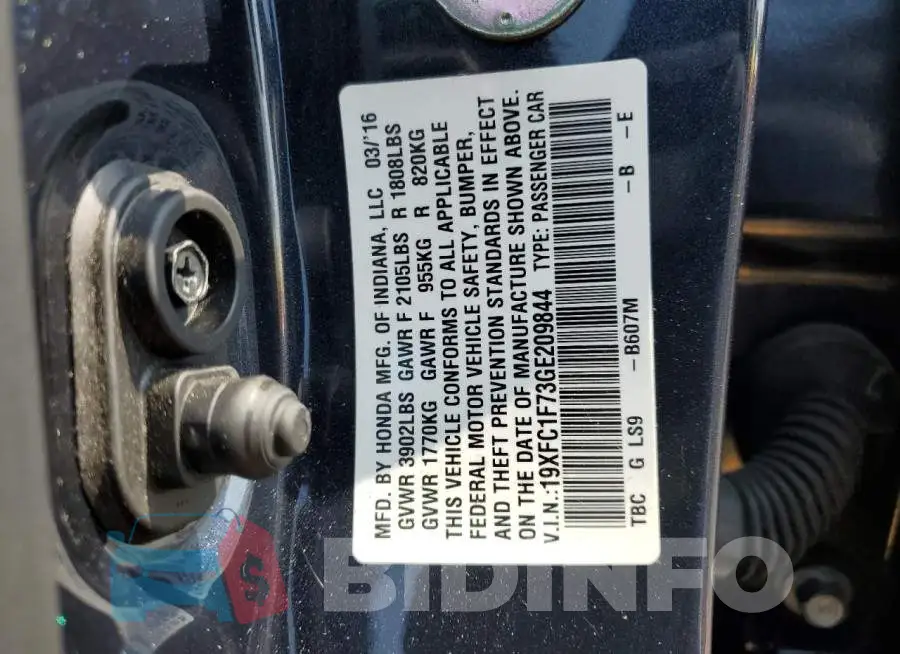 19XFC1F73GE209844 Photo# 12