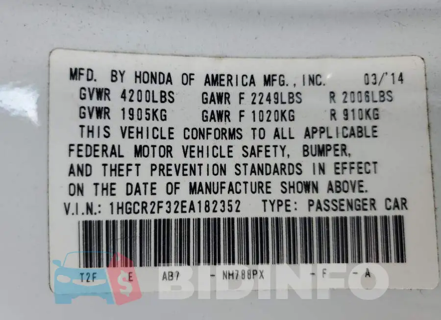 1HGCR2F32EA182352 Photo# 12
