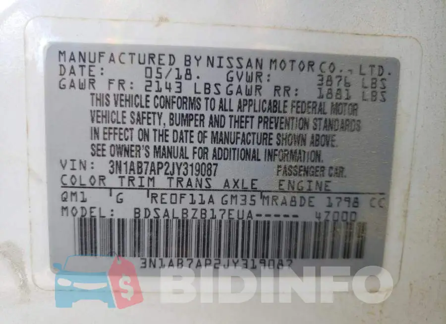 3N1AB7AP2JY319087 Photo# 12