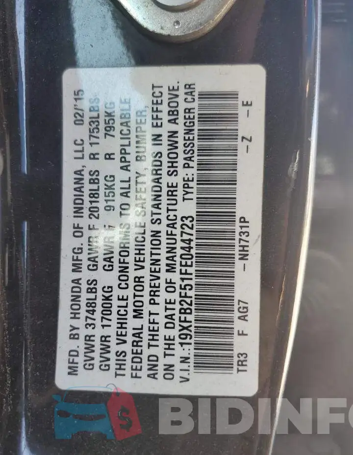19XFB2F51FE044723 Photo# 12