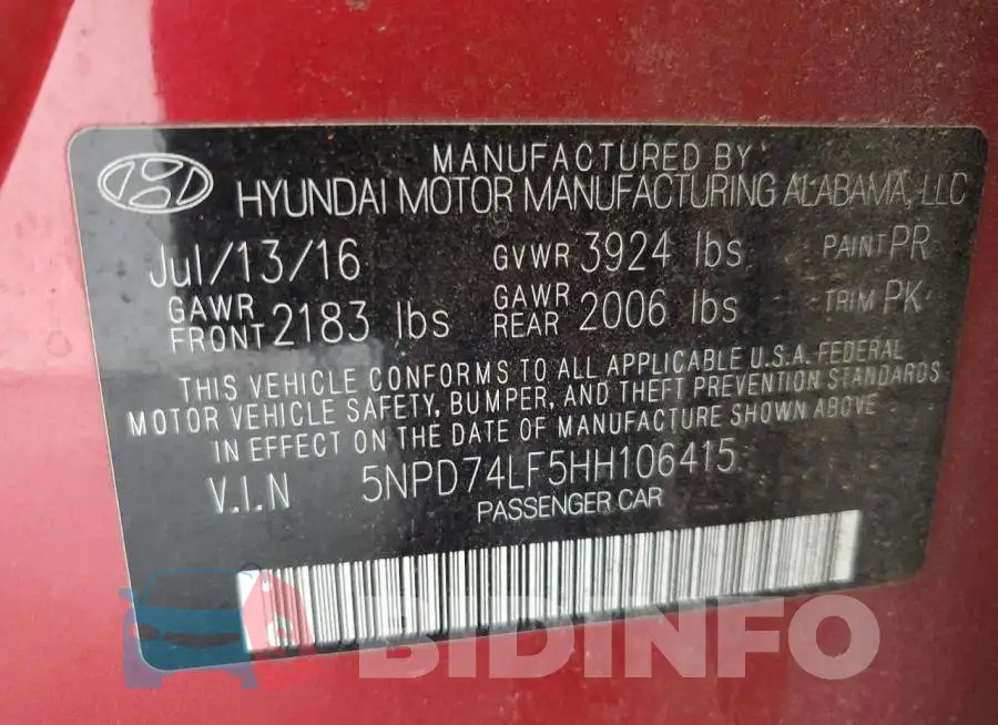 5NPD74LF5HH106415 Photo# 12