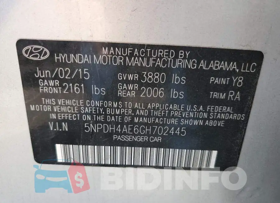5NPDH4AE6GH702445 Photo# 12