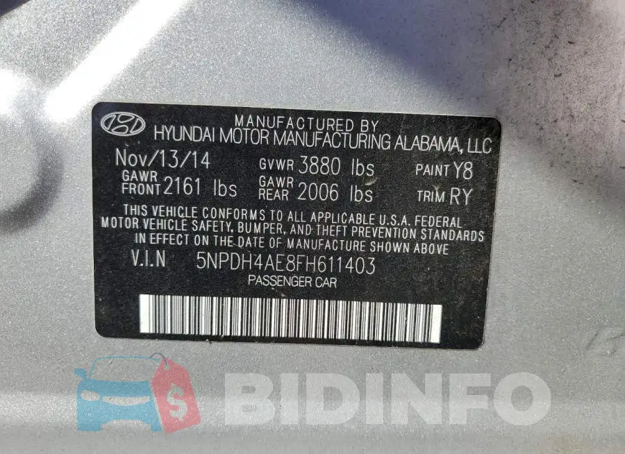 5NPDH4AE8FH611403 Photo# 13