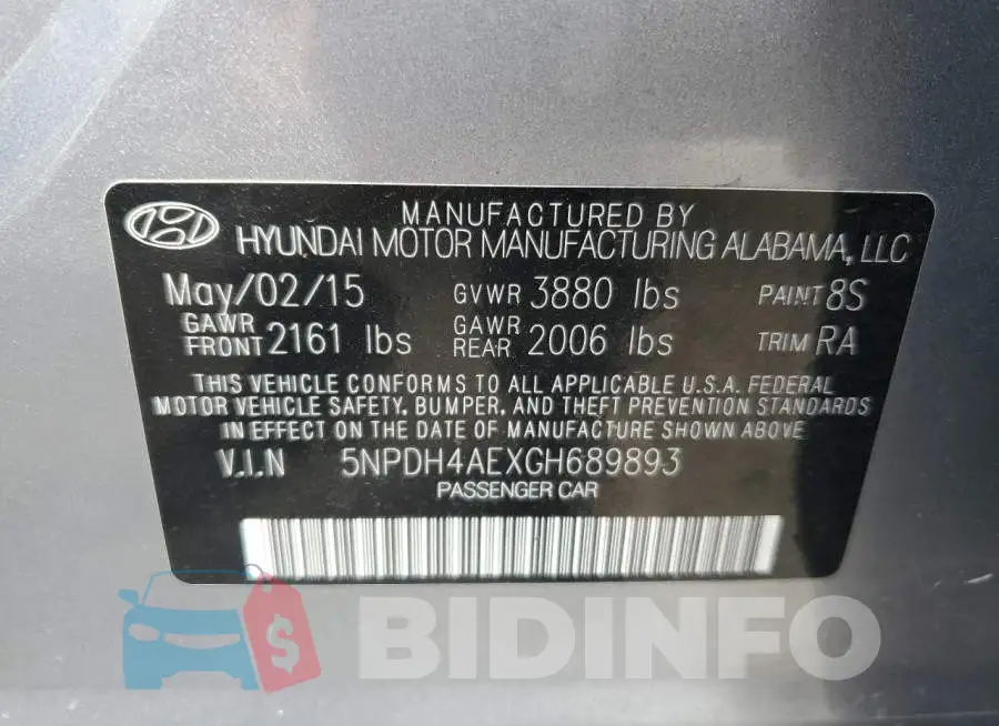 5NPDH4AEXGH689893 Photo# 13