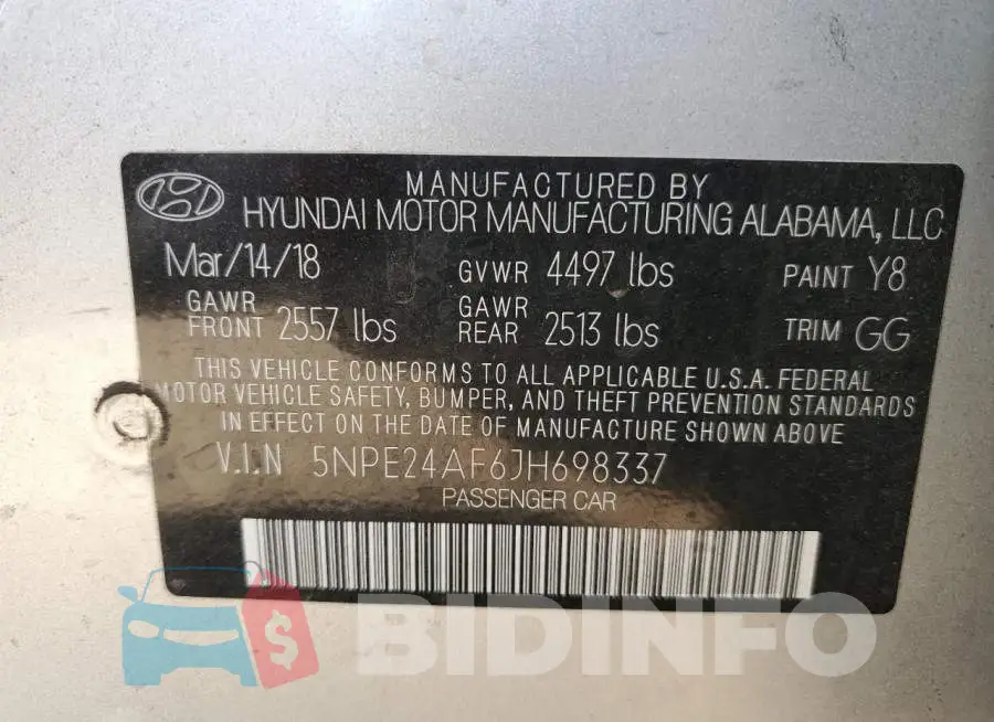 5NPE24AF6JH698337 Photo# 12