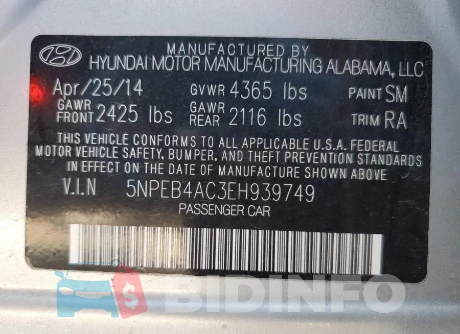5NPEB4AC3EH939749 Photo# 13