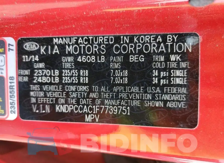 KNDPCCAC1F7739751 Photo# 14