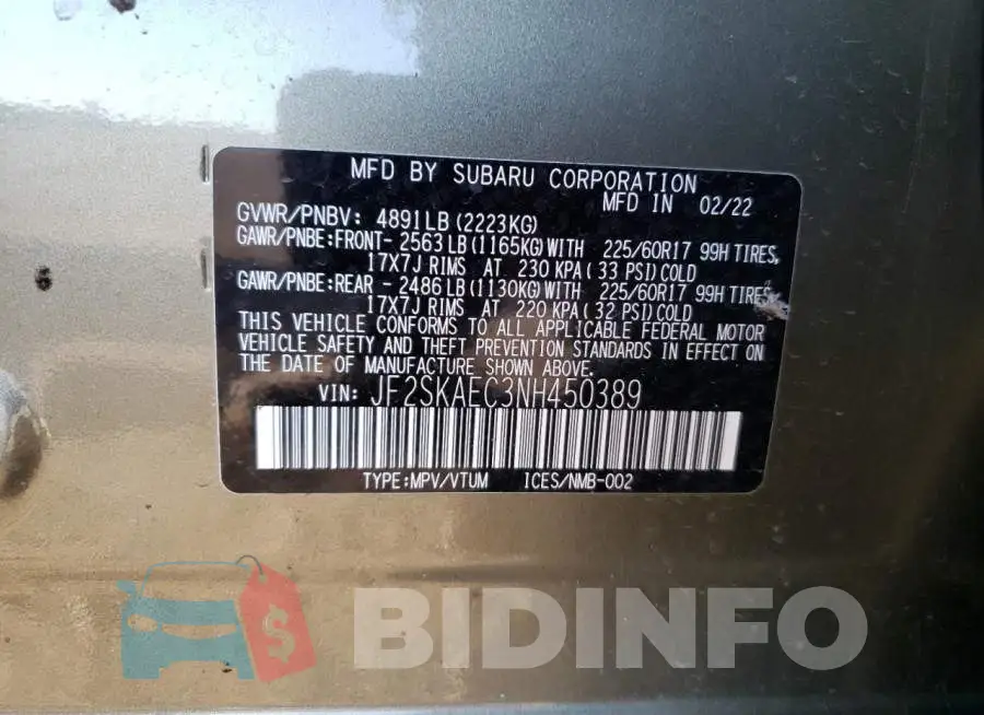 JF2SKAEC3NH450389 Photo# 13