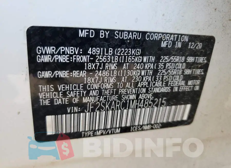 JF2SKARC1MH485215 Photo# 13