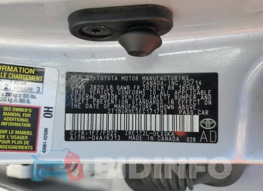 2T1BURHE5EC171793 Photo# 12