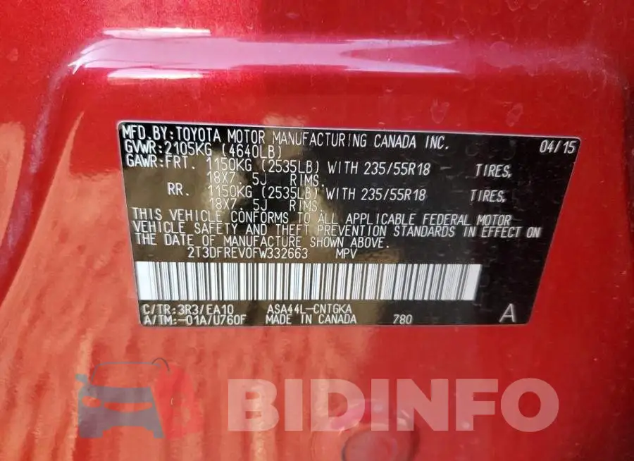 2T3DFREV0FW332663 Photo# 12