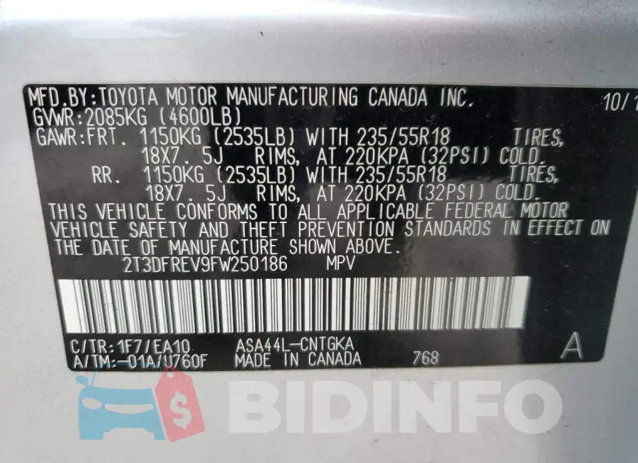 2T3DFREV9FW250186 Photo# 13