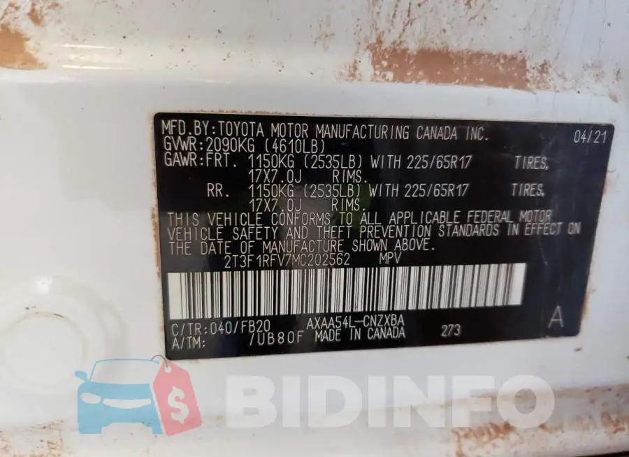 2T3F1RFV7MC202562 Photo# 13