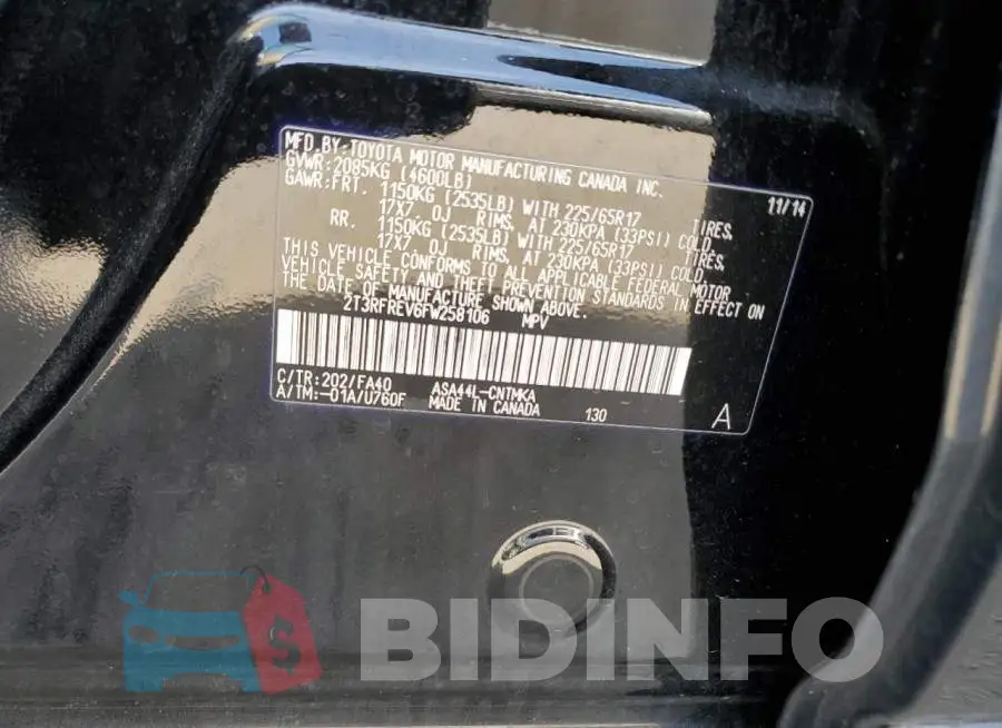 2T3RFREV6FW258106 Photo# 13