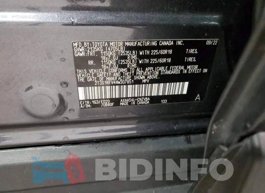 2T3S1RFV4NW307851 Photo# 12