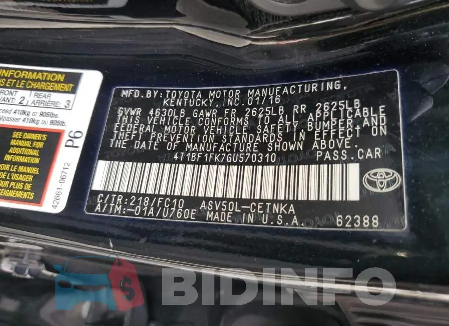 4T1BF1FK7GU570310 Photo# 13