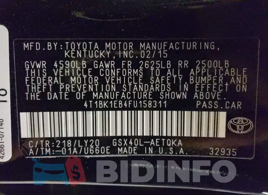 4T1BK1EB4FU158311 Photo# 12