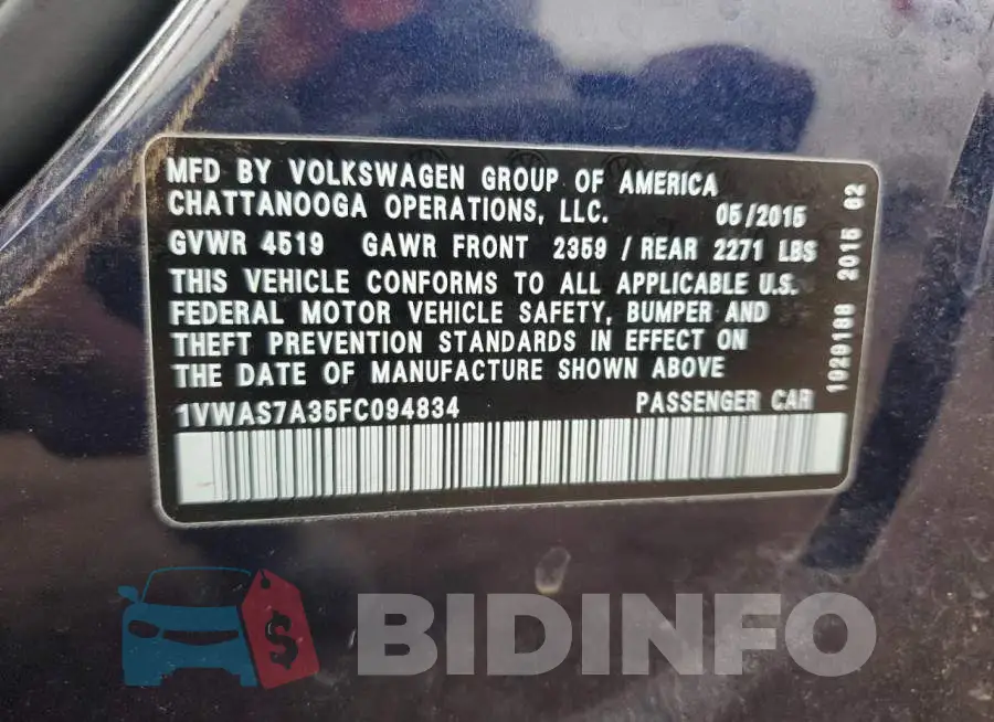1VWAS7A35FC094834 Photo# 12