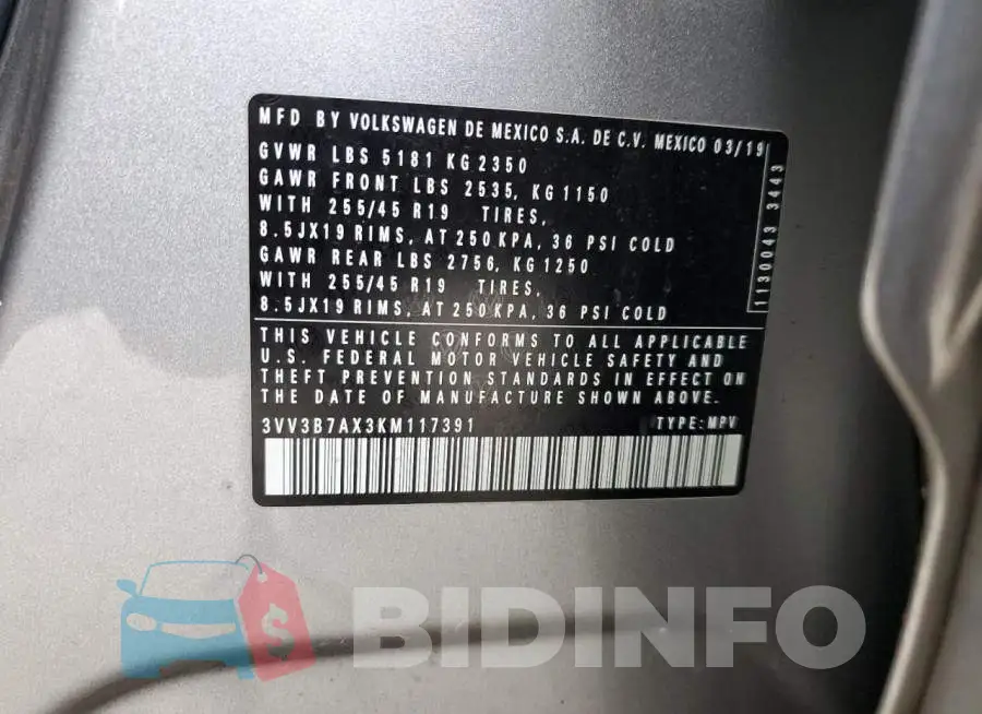 3VV3B7AX3KM117391 Photo# 13