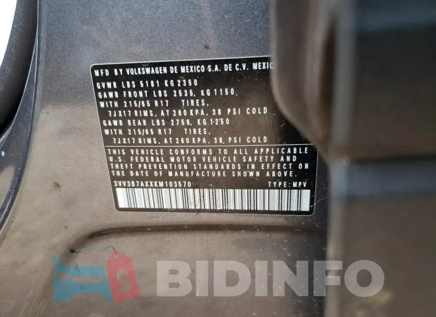 3VV3B7AXXKM103570 Photo# 12