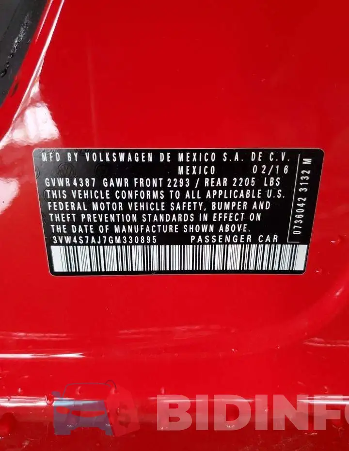 3VW4S7AJ7GM330895 Photo# 13