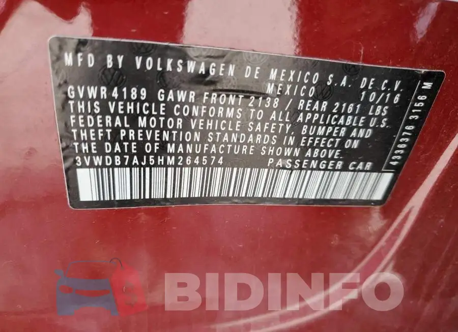 3VWDB7AJ5HM264574 Photo# 12