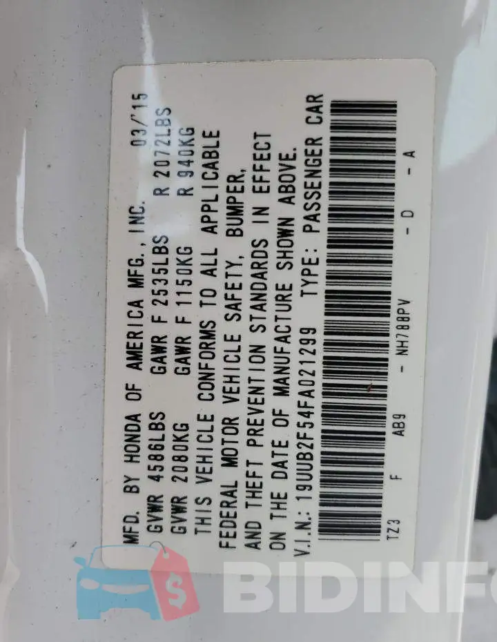 19UUB2F54FA021299 Photo# 12
