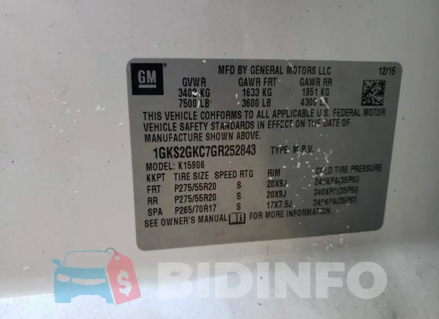 1GKS2GKC7GR252843 Photo# 13