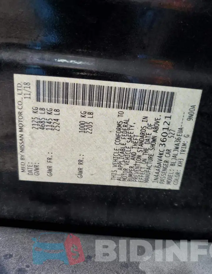 1N4AA6AV4KC360121 Photo# 12