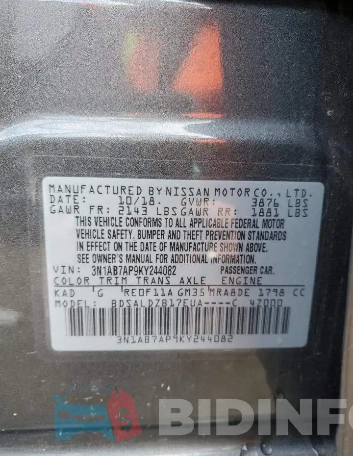 3N1AB7AP9KY244082 Photo# 12