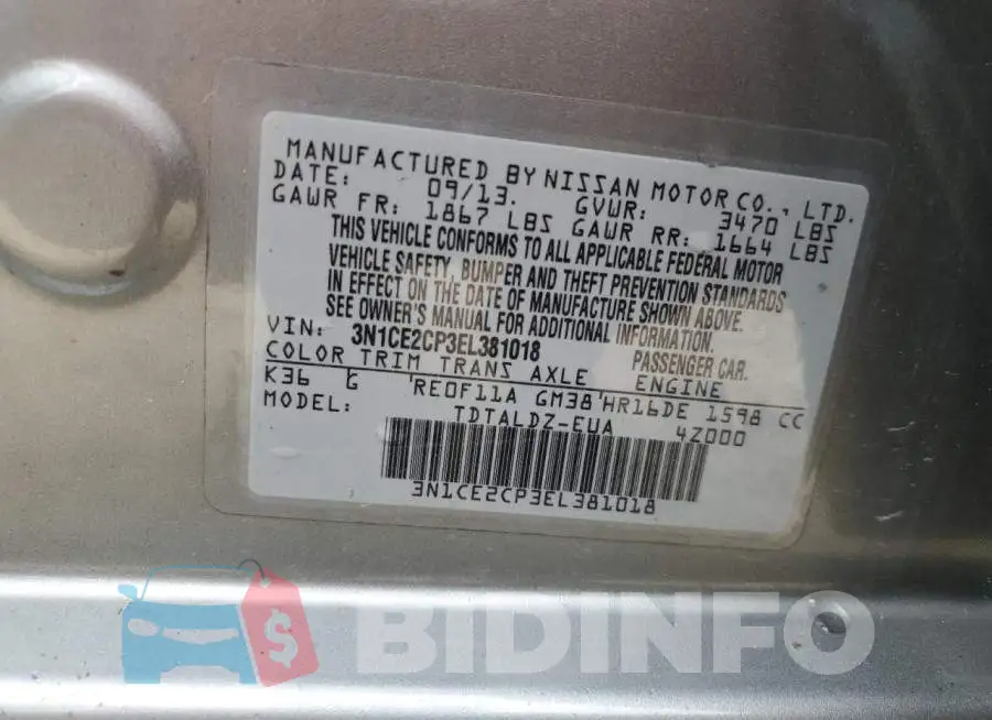 3N1CE2CP3EL381018 Photo# 13