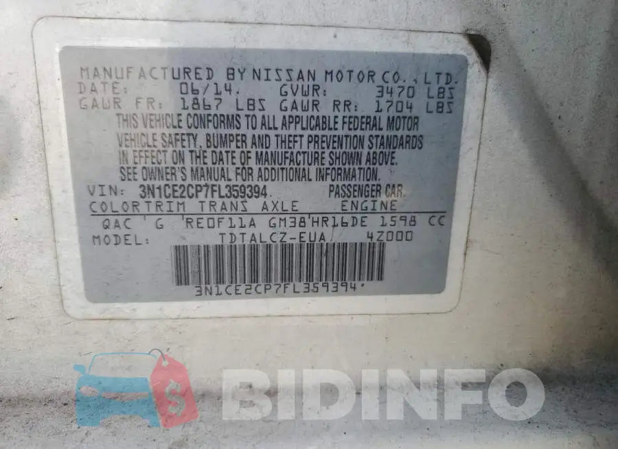 3N1CE2CP7FL359394 Photo# 13